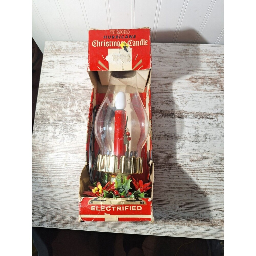vintage hurricane christmas‎ candle timco electric poinsettia original box